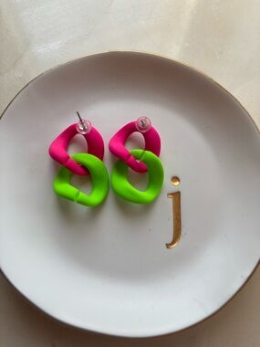 Neon Pink & Lime Green Linked Drop Earrings